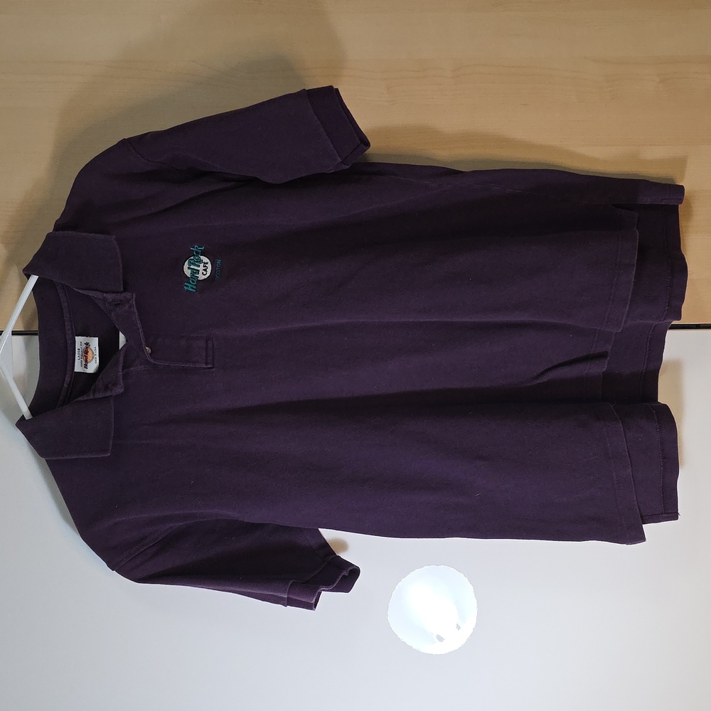 Hard Rock Cafe Boston Button Up Knit Polo Shirt Large Men Vtg 90s Plum